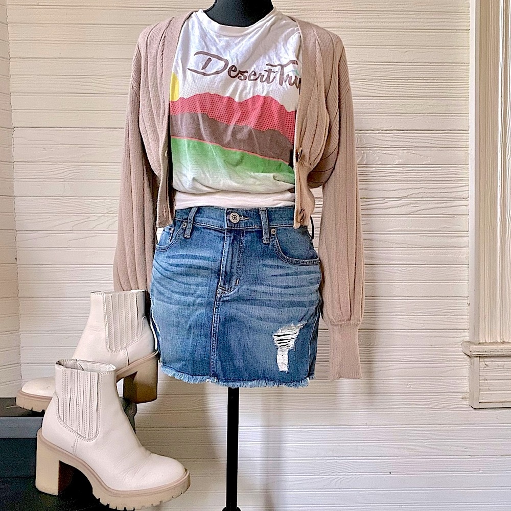 Express | Y2K Distressed Denim Micro Mini Skirt